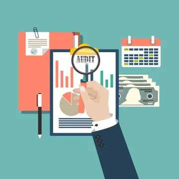 Auditing concept, tax process, analysis, data, accounting, planning, management Stock Illustration