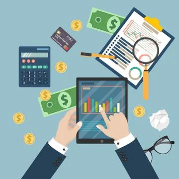 Auditing concept, tax process, analysis, data, accounting, planning, management Stock Illustration