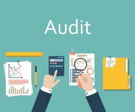 Auditing concept, tax process, analysis, data, accounting, planning, management Illustrazione stock
