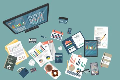 Auditing concept, tax process, analysis, data, accounting, planning, management Stock Illustration