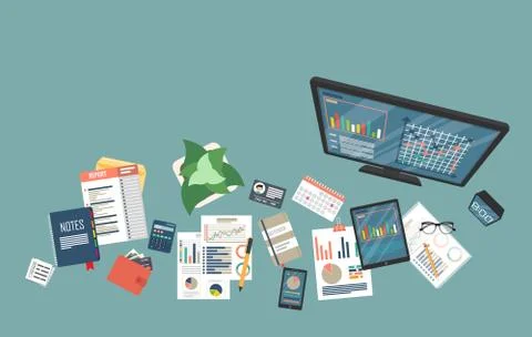 Auditing concept, tax process, analysis, data, accounting, planning, management Stock Illustration