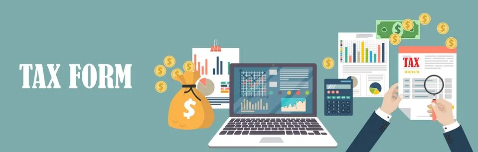 Auditing concept, tax process, analysis, data, accounting, planning, management Stock Illustration