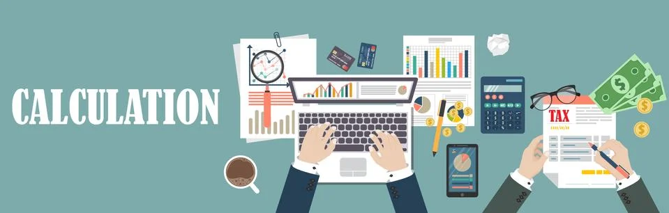 Auditing concept, tax process, analysis, data, accounting, planning, management Stock Illustration