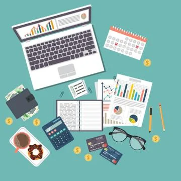 Auditing concept, tax process, analysis, data, accounting, planning, management Stock Illustration