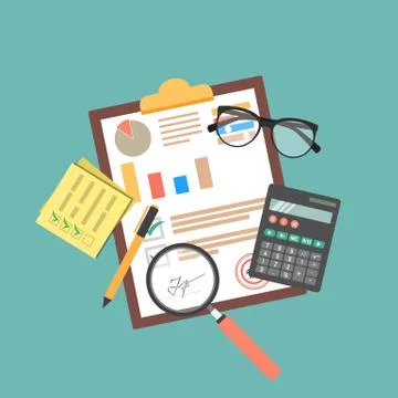 Auditing concept, tax process, analysis, data, accounting, planning, management Illustrazione stock