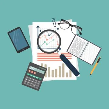 Auditing concept, tax process, analysis, data, accounting, planning, management Illustrazione stock