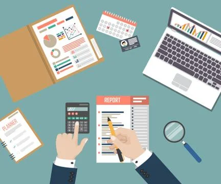 Auditing concept, tax process, analysis, data, accounting, planning, management イラスト素材