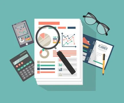 Auditing concept, tax process, analysis, data, accounting, planning, management Stock Illustration