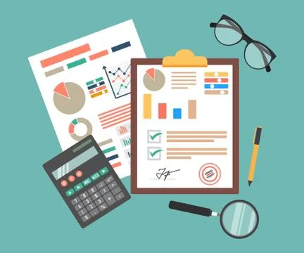 Auditing concept, tax process, analysis, data, accounting, planning, management Stock Illustration