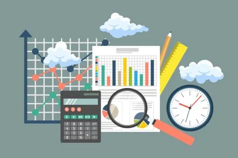 Auditing concept, tax process, analysis, data, accounting, planning, management Illustrazione stock