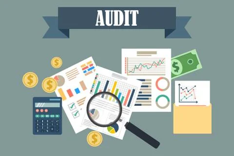 Auditing concept, tax process, analysis, data, accounting, planning, management Illustrazione stock