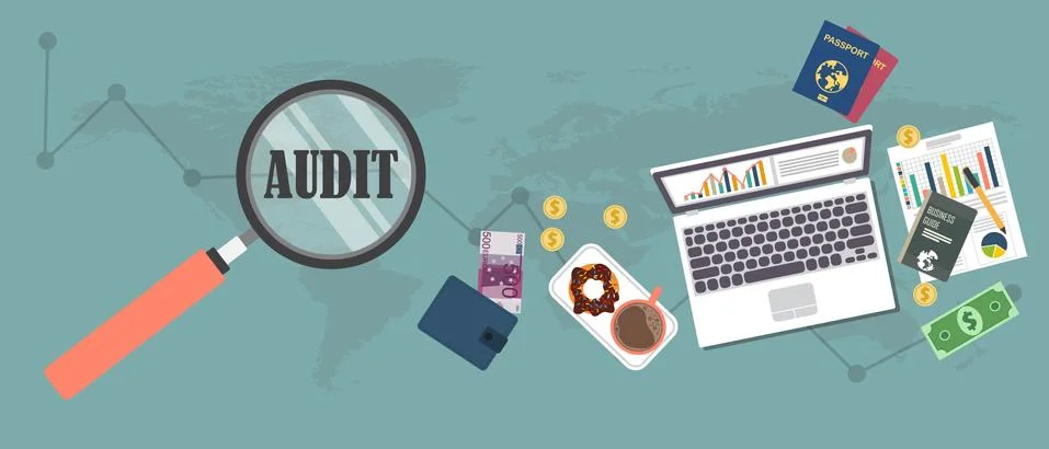 Auditing concept, tax process, analysis, data, accounting, planning, management Illustrazione stock