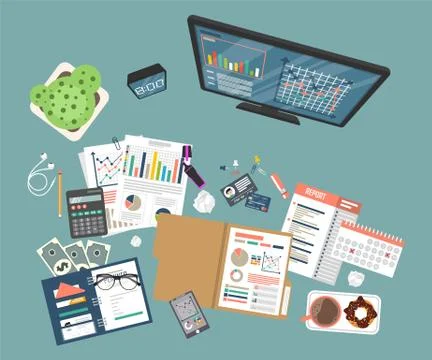 Auditing concept, tax process, analysis, data, accounting, planning, management Illustrazione stock