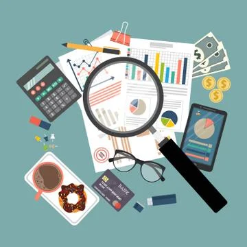 Auditing concept, tax process, analysis, data, accounting, planning, management Stock Illustration