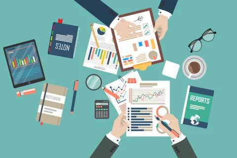 Auditing concept, tax process, analysis, data, accounting, planning, management Illustrazione stock