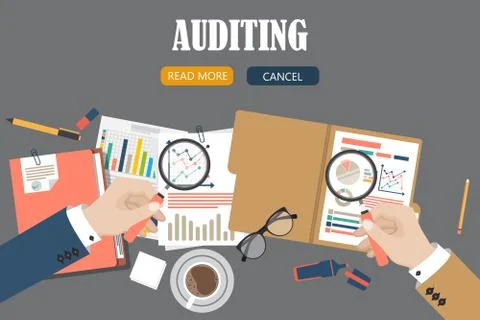 Auditing concept, tax process, analysis, data, accounting, planning, management Stock Illustration