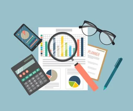 Auditing concept, tax process, analysis, data, accounting, planning, management Illustrazione stock