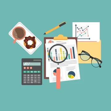 Auditing concept, tax process, analysis, data, accounting, planning, management Illustrazione stock