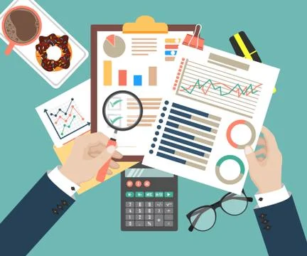 Auditing concept, tax process, analysis, data, accounting, planning, management Stock-Illustration