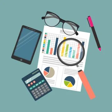 Auditing concept, tax process, analysis, data, accounting, planning, management Stock Illustration