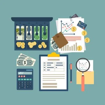 Auditing concept, tax process, analysis, data, accounting, planning, management Illustrazione stock