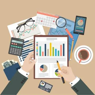 Auditing concept, tax process, analysis, data, accounting, planning, management Stock Illustration
