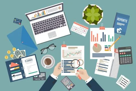 Auditing concept, tax process, analysis, data, accounting, planning, management Stock Illustration