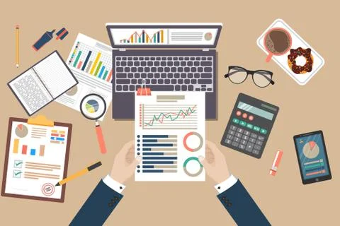 Auditing concept, tax process, analysis, data, accounting, planning, management Stock Illustration