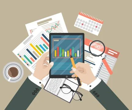 Auditing concept, tax process, analysis, data, accounting, planning, management Stock Illustration