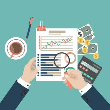 Auditing concept, tax process, analysis, data, accounting, planning, management 스톡 일러스트