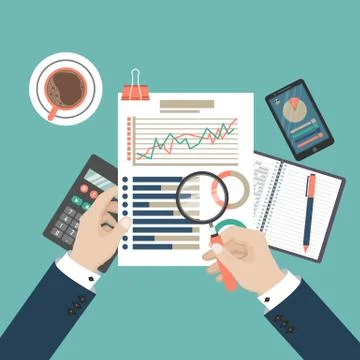 Auditing concept, tax process, analysis, data, accounting, planning, management Illustrazione stock