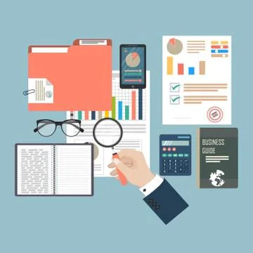 Auditing concept, tax process, analysis, data, accounting, planning, management Illustrazione stock