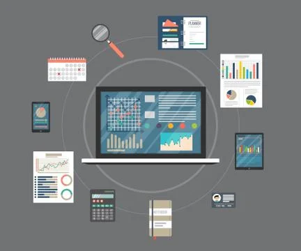 Auditing concept, tax process, analysis, data, accounting, planning, management Illustrazione stock
