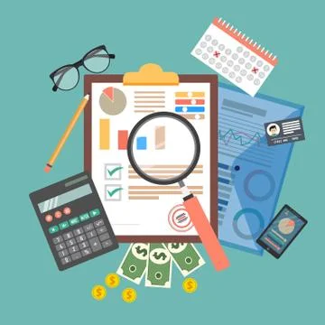 Auditing concept, tax process, analysis, data, accounting, planning, management Stock Illustration
