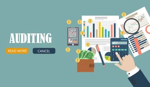 Auditing concept, tax process, analysis, data, accounting, planning, management Stock Illustration