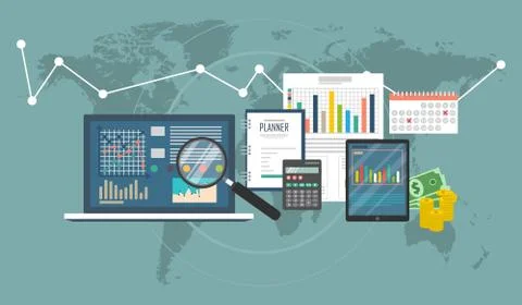 Auditing concept, tax process, analysis, data, accounting, planning, management Illustrazione stock