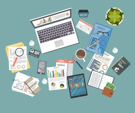 Auditing concept, tax process, analysis, data, accounting, planning, management Stock Illustration