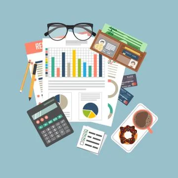 Auditing concept, tax process, analysis, data, accounting, planning, management Stock Illustration