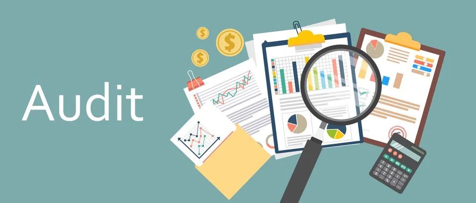 Auditing concept, tax process, analysis, data, accounting, planning, management Stock Illustration