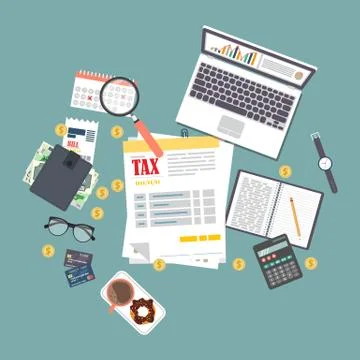 Auditing concept, tax process, analysis, data, accounting, planning, management Stock Illustration