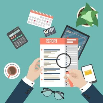 Auditing concept, tax process, analysis, data, accounting, planning, management Stockillustratie