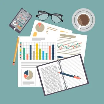 Auditing concept, tax process, analysis, data, accounting, planning, management Illustrazione stock
