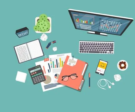 Auditing concept, tax process, analysis, data, accounting, planning, management Stock Illustration