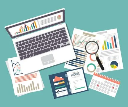 Auditing concept, tax process, analysis, data, accounting, planning, management Illustrazione stock