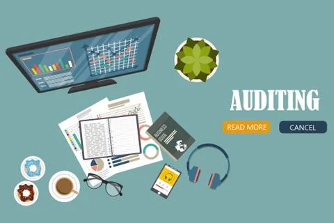 Auditing concept, tax process, analysis, data, accounting, planning, management Stock Illustration
