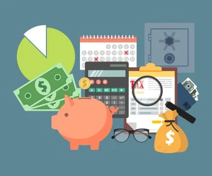 Auditing concept, tax process, analysis, data, accounting, planning, management Stock Illustration