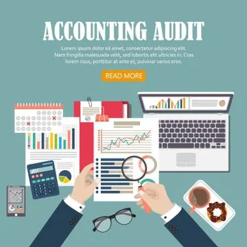 Auditing concept, tax process, analysis, data, accounting, planning, management Stock Illustration