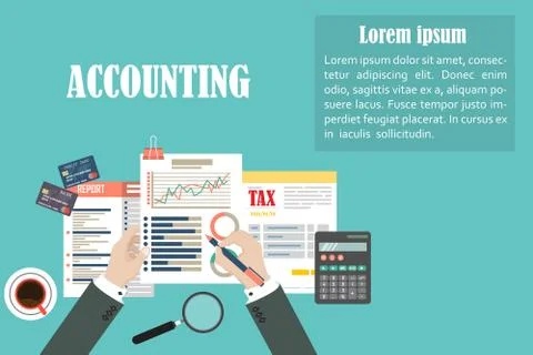 Auditing concept, tax process, analysis, data, accounting, planning, management Stock Illustration