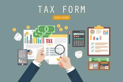 Auditing concept, tax process, analysis, data, accounting, planning, management Illustrazione stock