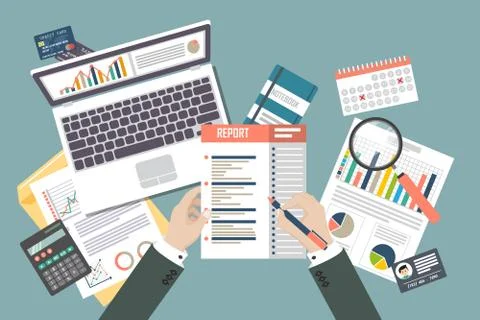 Auditing concept, tax process, analysis, data, accounting, planning, management Stock Illustration